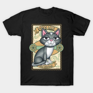 Beautiful Gray White Kitty Cat on Cats are Awesome T-Shirt